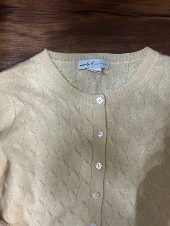 Wendy Bellissimo Sweaters - Wendy Bellissimo Pale Yellow Cable-Knit Button Cardigan